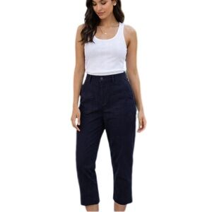 Croft & Barrow Utility Pants Tapered Leg Midrise Navy Stretch Waist Size 6